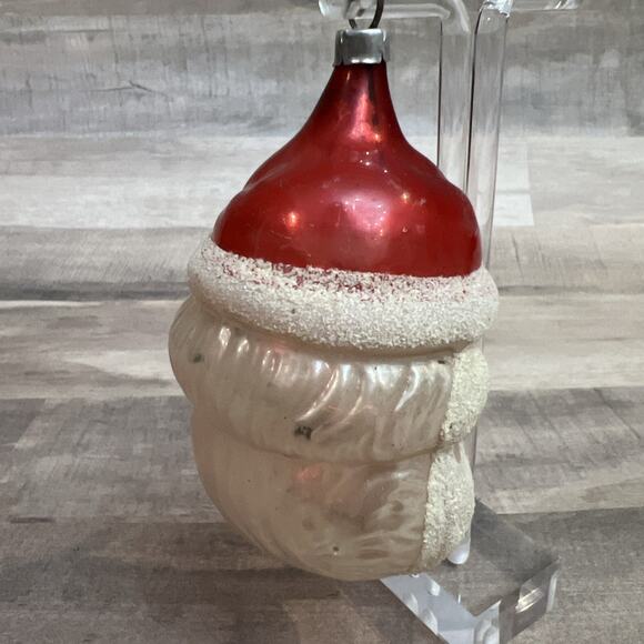 Antique Blown Glass Large SANTA HEAD Blue Eyes Mercury Christmas Ornament German - Picture 4 of 10